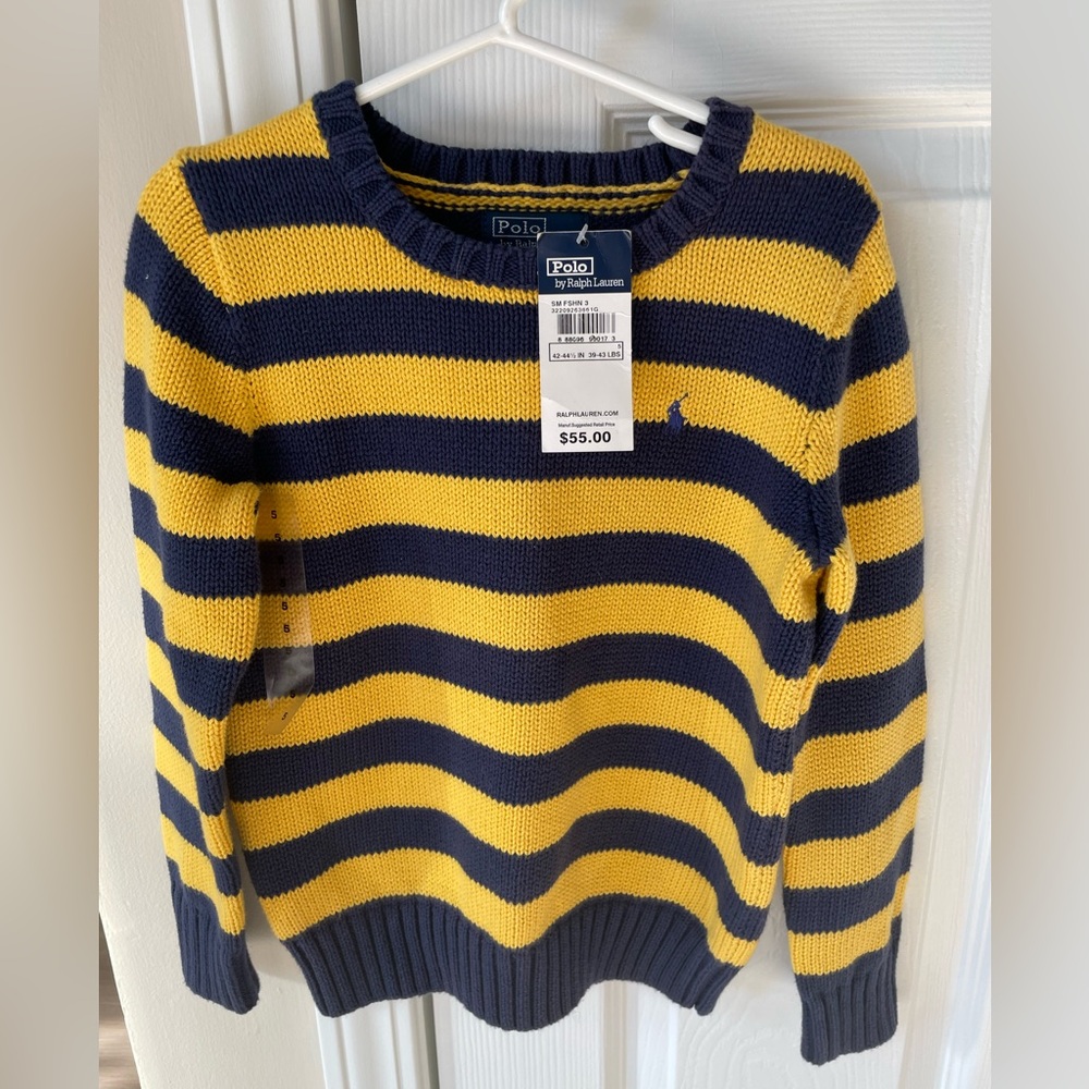 Boys Size 5 Polo by Ralph Lauren Sweater. Navy and Gold. New with tags